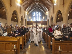 The processional starting the final service at St. Matthias Anglican Church. Feb. 7, 2016.