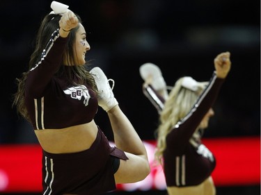 The uOttawa Gee-Gees' cheerleading squad entertains the crowd.