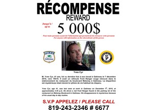 Gatineau police have increased the reward for information on the disappearance of Yves Cyr to $5,000.