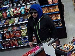 Police are seeking public assistance in locating this suspect in a pair of convenience store holdups last month.