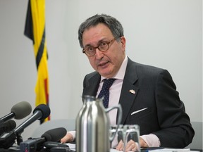 Belgian Ambassador, Raoul Delcorde, holds a press briefing at the Chancery of the Embassy located at Constitution Square in downtown Ottawa.