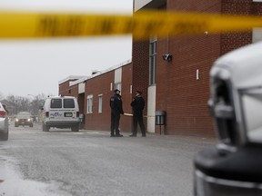 Belleville Police on scene at Quinte Secondary School Thursday afternoon.