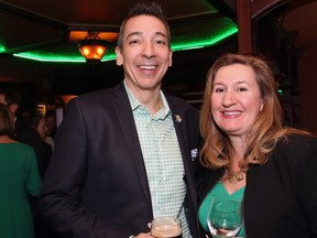Bruyère Foundation board member Danny Fernandes with Kim Curran, the foundation's vice president of philanthropy, at the Irish Canadian Saint Patrick's Week Luncheon, held at the Heart and Crown Irish Pub in the ByWard Market on Friday, March 11, 2016.