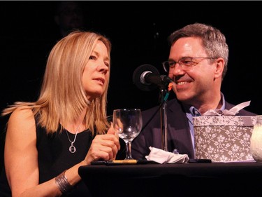 CBC journalist Sandra Abma and Eric Coates, artistic director of the Great Canadian Theatre Company, paired up to judge this year's amateur artists in the Don't Quit Your Day Job cabaret-style arts benefit for the Magnetic North Theatre Festival, held  at the National Arts Centre's Fourth Stage on Wednesday, March 9, 2016.