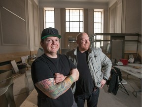 Chef de cuisine Jordan Holley (L) and Craig Douglas, general manager, of the restaurant group that owns El Camino and Datsun, gives us a first look inside the former bank at 62 Sparks St. that they are renovating.