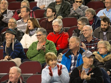Fans react as the Tim Horton's Brier continues on Sunday at TD Place in Ottawa.