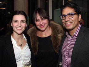 From left, assistant director Gabrielle Lazarovitz at the opening night party of the GCTC's new play, Butcher, with Erin Clatney from DISH Catering and Sanjay Shah, president of ExecHealth. In case you're wondering, the women just happen to be wearing the same Ottawa Necklace pendant, named after its City of Ottawa shape.