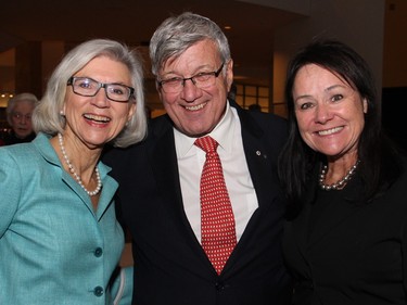 From left, Chief Justice Beverley McLachlin with lawyer Gerald R. Tremblay and his wife, Supreme Court Justice Suzanne Côte, at Ottawa City Hall on Tuesday, March 22, 2016, following the presentation of the Key to the City to McLachlin, the longest serving chief justice in Canadian history and first woman to hold her position.