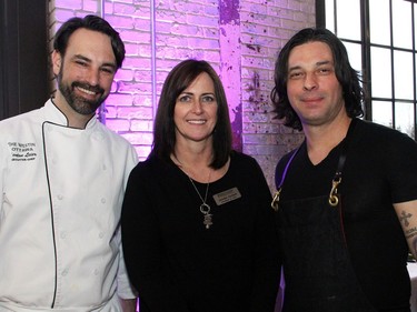 From left, Executive Chef Kenton Leier from The Westin Ottawa with Shepherds of Good Hope president and CEO Deirdre Freiheit and Rene Rodriguez, chef and owner of Navarra, at the fourth annual A Taste For Hope culinary event.