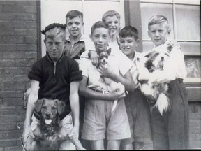 From left, Jim Bulger, Paul Poulin, Ray 'Bunny' Lauzon, John 'Bum' D'Amico, Lucien Poulin and an unknown youngster, hanging together in LeBreton flats, circa 1940.