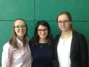 (L to R) Molly Miller, Jasmin Goldstein and Isobel Smith are representatives of the not-for-profit group, Head Start of Young Women. The student philanthropists attended the mayor's annual International Women's Day breakfast event on Tuesday morning.