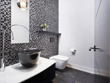 A bold use of colour, tile and fixtures netted top prize for Roca Homes and Irpinia Kitchens in the new powder room category at the 2015 Housing Design Awards.