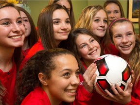 Girls from the Ottawa South United Soccer Club were on hand for the Canada Soccer announcement that there will be a pre Olympic game held at TD Place on June 7 against Brazil.
