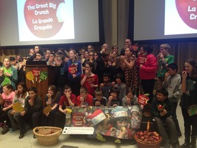 Dozens of students from across the country were set to gather at Parliament Hill Thursday to crunch into apples with the aim of promoting local, healthy food programs in schools.