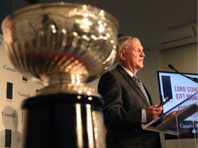 George Hunter, chair of the Lord Stanley's Gift Memorial Monument Inc., announces the launch of the national design competition for a monument to celebrate the 125th anniversary of the Stanley Cup.