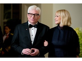 Actor Mike Myers and his wife Kelly arrive for a State Dinner for Canadian Prime Minister Justin Trudeau, Thursday, March 10, 2016, at the White House in Washington.