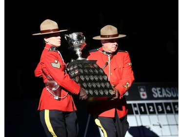 Mounties bring the Tim Hortons Brier trophy at TD Place in Ottawa, March 05, 2016.