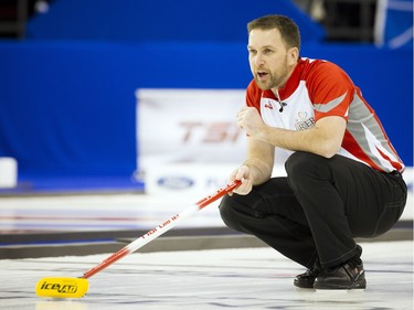 Newfoundland/Labrador's skip Brad Gushue during the gold medal game at the Tim Hortons Brier held at TD Place Arena Sunday March 13, 2016.
