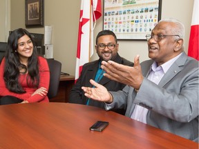 Colin Jayantha Perera, right, along with his son, Danushka Perera, and daughter-in-law Bhagya Perera, expresses his gratitude for MP Pierre Poilievre 's assistance in getting Perera's nephew a special permit to enter Canada from Sri Lanka to donate a kidney.