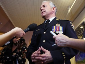 Ottawa Police Service Chief, Charles Bordeleau, speaks with the media after a police board meeting at Ottawa City Hall Monday March 21, 2016.