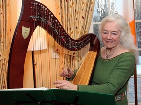 Pat Marshall provided beautiful background music on her harp during the St. Patrick's Day Reception hosted by the Irish ambassador and his wife at their official residence in Rockcliffe Park on Friday, March 18, 2016.