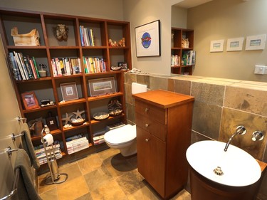 Weinhardt’s own powder room is one of his favourites, particularly because of the accent wall that shows off his travel trinkets.