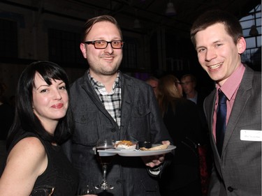 Sarah J. Corbett with Ottawa photographer Justin Van Leeuwen and Phil Nowotny from the Shepherds of Good Hope at A Taste For Hope, a culinary event held at the Horticulture Building at Lansdowne on Wednesday, March 30, 2016.