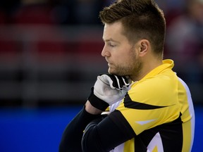 Team Manitoba skip Mike McEwen shows the frustration during his loss to Team Alberta at the 2016 Brier in Ottawa on Saturday, March 12, 2016.