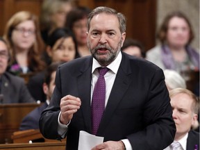 NDP Leader Tom Mulcair stands in the House of Commons during Question Period – on a Tuesday.
