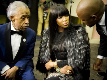 Zondwa Mandela talks with Naomi Campbell and Reverend Al Sharpton at the 2016 Black History Month Gala, held at the Museum of History in Gatineau, Saturday March 19, 2016.
