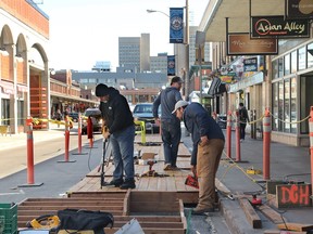 Construction started this week on the new patio area in the Byward Market in front of Zak's, Cupcake Lounge and the Blue Cactus. (JULIE OLIVER/POSTMEDIA)