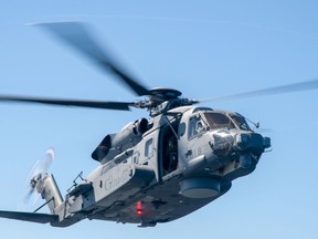 A CH-148 Cyclone helicopter moves into position over the flight deck of Her Majesty's Canadian Ship (HMCS) Montreal, for deck evolutions on April 20, 2016 off the coast of Nova Scotia.

Photo: Leading Seaman Dan Bard, Formation Imaging Services, Halifax, Nova Scotia
HS2016-0332-048