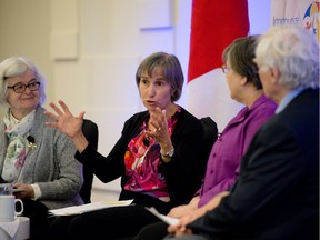 CHEO's Dr. Nicole Le Saux (centre) answers a question during an 'Ask the Experts' webinar on immunization held Monday in Ottawa. Looking on, from left, are Dr. Noni MacDonald, Dr. Allison McGeer from Mount Sinai Hospital, and Dr. Ian Gemmill, Medical Officer of Health for Kingston, Frontenac and Addington.