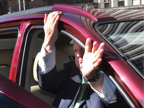 Ottawa Senator Mike Duffy arrives at the Ottawa court house in Ottawa Thursday April 21, 2016. Duffy's verdict will be announced at the court house  Thursday.  Tony Caldwell