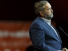 Federal NDP leader Thomas Mulcair speaks during the Edmonton 2016 NDP national convention at Shaw Conference Centre in Edmonton, Alta., on Sunday April 10, 2016.