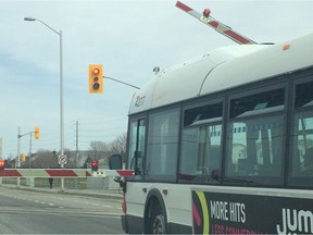 A motorist snapped this photo, seemingly showing a bus beyond the barricade at Fallowfield Drive near Woodroffe Avenue.