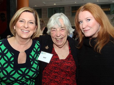 From left, Carol Anne Meehan with Gay Cook and her daughter-in-law, Fiona Murray Cook, at the 20th anniversary celebration and fundraiser for Debra Dynes Family House, held at Ottawa City Hall on Wednesday, April 6, 2016.