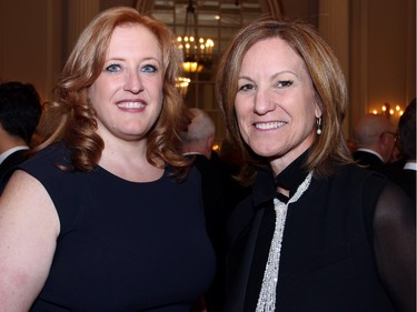 From left, Conservative MP Lisa Raitt with Martha Durdin, presidentand CEO of the Canadian Credit Union Association, at the Politics and Pen dinner held at the Fairmont Chateau Laurier on Wednesday, April 20, 2016.