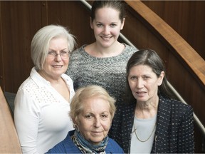 From left, Mina Cohn, director of the Centre for Holocaust Education and Scholarship (CHES) within Carleton University's Zelikovitz Centre for Jewish Studies, Tova Clark, a child survivor of wartime Germany. Elise Bigley, an MA student working on the project and Judy Young Drache, child survivor of the Holocaust pose for a photograph at Carleton University.