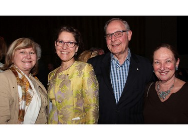 From left, Ottawa realtor Nancy O'Dea with Canadian Museum of Nature CEO Meg Beckel, The Second Cup co-founder Frank O'Dea and Supreme Court Justice Rosalie Silberman Abella at the launch of the governor general's new book, The Idea of Canada: Letters to a Nation, presented by the Ottawa International Writers Festival at the National Arts Centre on Tuesday, April 19, 2016. (Caroline Phillips / Ottawa Citizen)