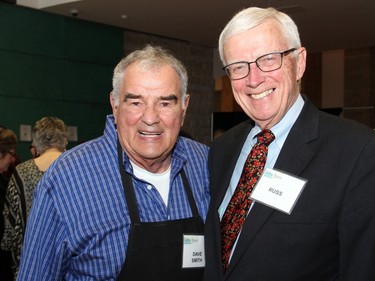 From left, philanthropist and restaurateur Dave Smith and Russ Mills, chair of the National Capital Commission, were out to support the 20th anniversary celebration and fundraiser for Debra Dynes Family House, held at Ottawa City Hall on Wednesday, April 6, 2016.
