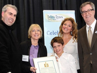 From left, River Ward Councillor Riley Brockington with Barbara Carroll, executive director of Debra Dynes Family House, Sophie GrÈgoire- Trudeau and her eight-year-old son, Xavier, and Mayor Jim Watson at the 20th anniversary and fundraiser for Debra Dynes, a multi-service community resource centre for low income and working poor families, children and youth.