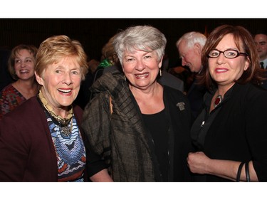 From left, Sharon Johnston, wife of Gov. Gen. David Johnston, with Victoria Henry and Kelly-Ann Benoit at the launch of the governor general's new book, The Idea of Canada: Letters to a Nation, held at the National Arts Centre on Tuesday, April 19, 2016. (Caroline Phillips / Ottawa Citizen)