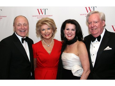 From left, U.S. Ambassador Bruce Heyman with Adrian Burns, a director with Shaw Communications, Vicki Heyman and Greg Kane, counsel at Dentons, at the Politics and Pen dinner held at the Fairmont Chateau Laurier on Wednesday, April 20, 2016, in support of The Writers' Trust of Canada.
