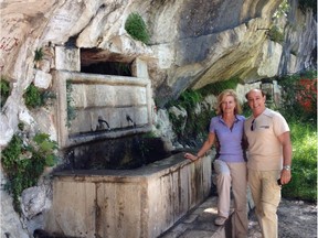 Patrizia Dalla Pozza and Luciano Berardini pose by the fountain at the Santo Spirito hermitage about 30 minutes from Villa d'Abruzzo. When Lisa Grassi-Blais and Jake Rupert started feeling socially isolated, she advised them to get out in the community and learn the language.