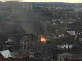 View of fire at 8 Helene-Duval St. in Gatineau's Old Hull sector Tuesday, April 26.