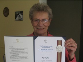 Inge Kelly has received the Sovereign's Medal for Volunteers from the Governor General.