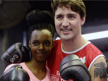 Prime Minister Justin Trudeau poses for a photo with Ayanna, 14.