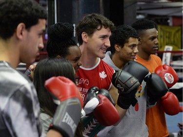 Prime Minister Justin Trudeau trains with kids from the "Give A Kid A Dream" program.