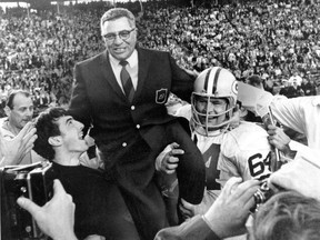 In this 1968 photo, Green Bay Packers coach Vince Lombardi is carried off the field after his team defeated the Oakland Raiders 33-14 in Super Bowl II in Miami. The man knew a thing or two about winning.